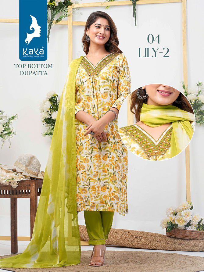 Lily 2 By Kaya Rayon Foil Printed Kurti With Bottom Dupatta Wholesale Price In Surat